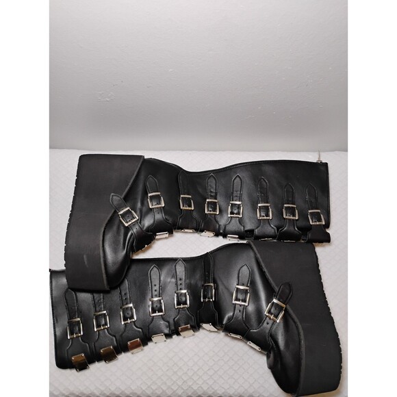 Goth Buckle Platform Knee High Boots Metal Punk Rock Band Platform Wedge Sz 7 - Picture 2 of 10